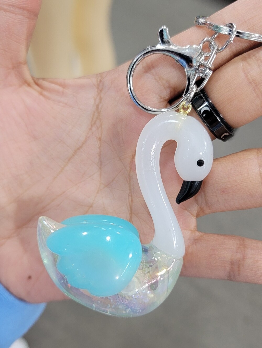 Swan Keychain Charm - Blue and White Accent